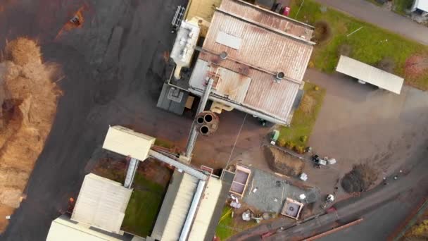 Ascending Top View Heating Plant Small Town Filmed Real Time — Vídeo de Stock
