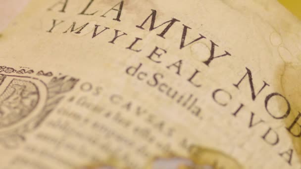 Old Spanish Book Colonial Times — Vídeos de Stock