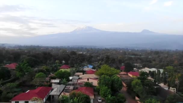 Aerial Shot Flying Mount Kilimanjaro Rural Village Tazania — Stock Video