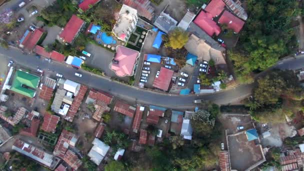 Aerial View Cars Driving Village Rural Tanzania Top View — Stock Video