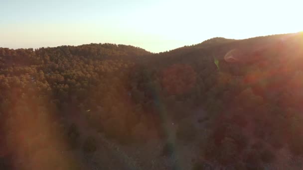 Drone Aerial View Flying Mount Olympus Bright Orange Glow Sun — Stockvideo