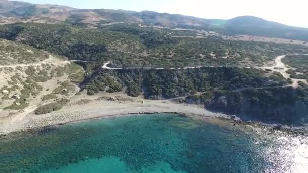 Aerial Pull Back Push Running Path Coast Akamas Cyprus Paphos — Vídeo de Stock