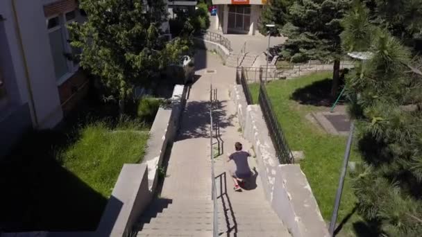 Aerial Drone Shot Young Adult Male Parkour Free Runner Flipping — Stockvideo