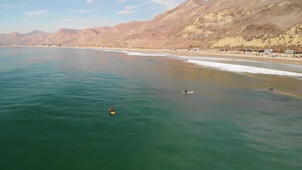 Aerial Shot Surfers Waiting Catch Wave Southern California — Vídeo de Stock