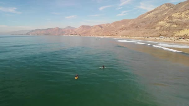 Aerial Shot Surfers Waiting Catch Wave Southern California — Stock video