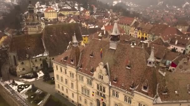 Beautiful View Fortress Others Constructions Medieval Town Sighisoara Winter Time — Stock Video