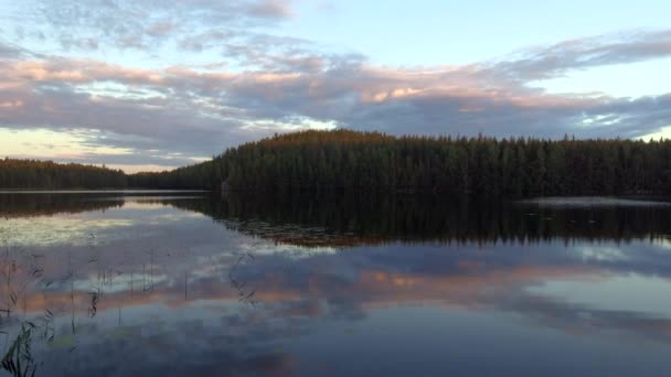 Stunning Drone Footage Calm Lake Dusk Borealis Wilderness — Stockvideo
