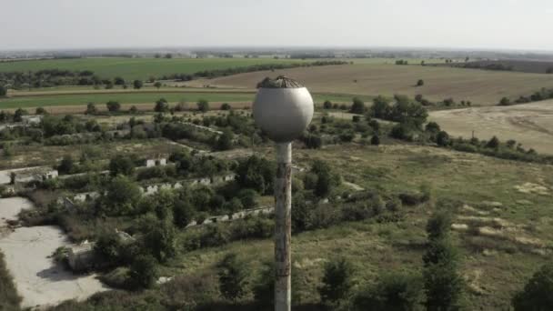 Wide Aerial View Old Abandoned Water Reservoir Tower — Wideo stockowe