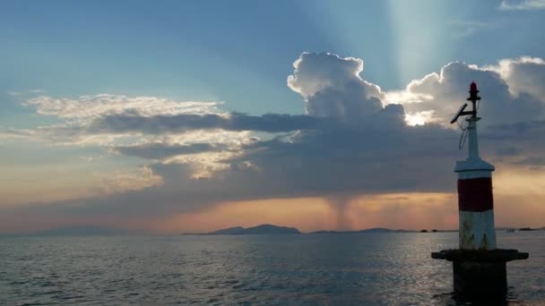 Sunset Mesologgi Greece Boat View Sunset Clouds Sea Horizon — Stock videók