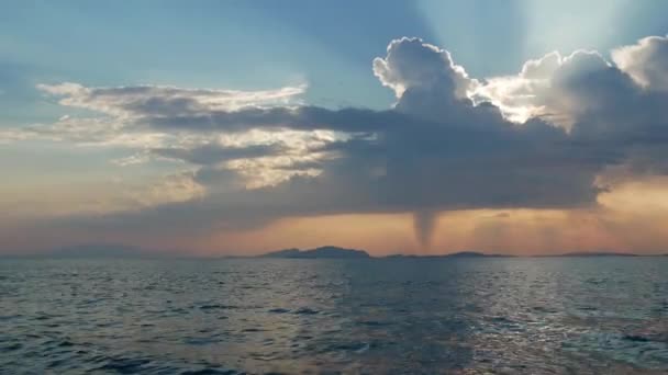 Sunset Mesologgi Greece Boat View Sunset Clouds Sea Horizon — Vídeo de Stock