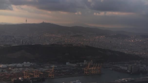 Aerial View Barcelona Landing Prat Air Port Sun Setting Wide — Stok video