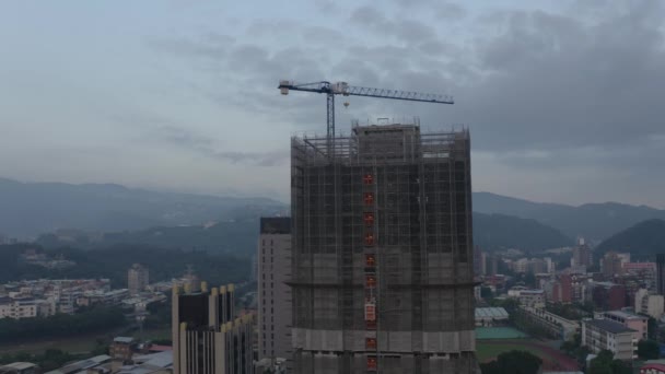 Drone Shot Building Construction Taipei Dusk You Can See Elevator — стокове відео