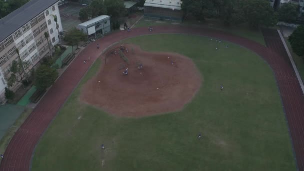Drone Shot Taiwanese Kids Playing Baseball Baseball Field — Vídeo de Stock