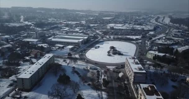 Flying Big Roundabout Nitra City Winter Aerial Shot Slovakia — ストック動画
