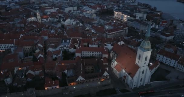 Slow Descending Aerial Shot Martin Church Revealing Bratislava Old Town — 图库视频影像