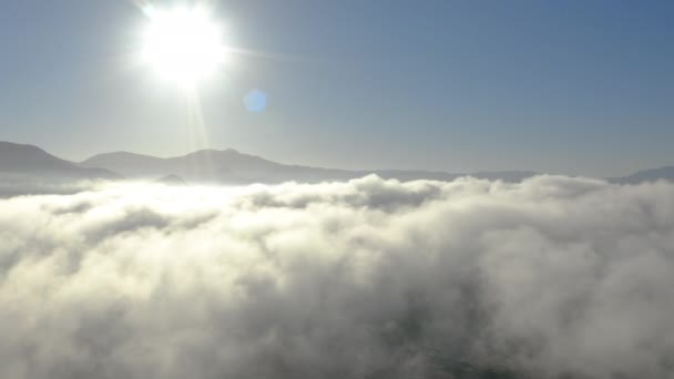 Aerial View Low Fog Mountains San Diego Sunrise — Stockvideo