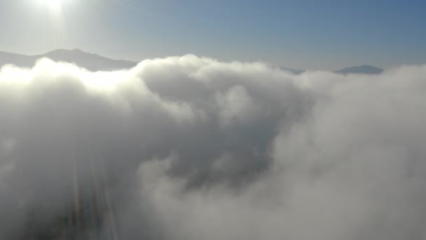 Aerial View Low Fog Mountains San Diego Sunrise — Stockvideo