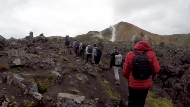 Hiking Landmannalaugar Volcano Iceland — Stock videók