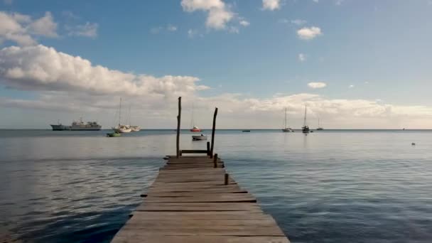 Aerial Shot Old Wooden Dock Survived Hurricane Caribbean — Wideo stockowe