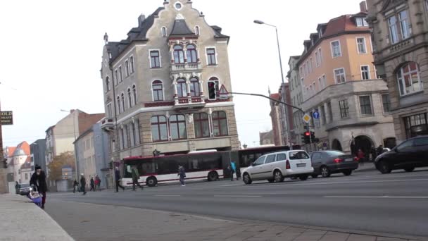 Timelaps Van Drukke Centrale Straat Van Erfurt Een Emissiearme Zone — Stockvideo