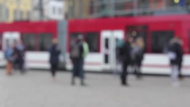 Blurry People Moving Downtown Erfurt Historic City Germany — 图库视频影像