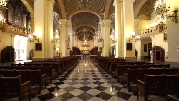 Εσωτερικό Εναέρια Πλάνα Του Καθεδρικού Ναού Λίμα — Αρχείο Βίντεο