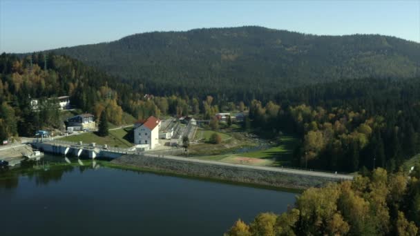 Wide Aerial Shot Lipno Dam South Czech Republic — 图库视频影像