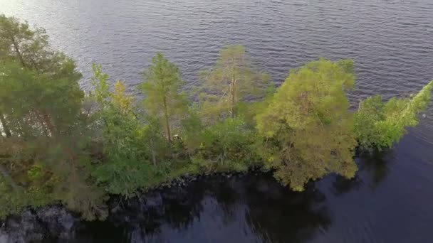 Images Aériennes Une Île Étroite Dans Lac Finlandais Plan Coulissant — Video