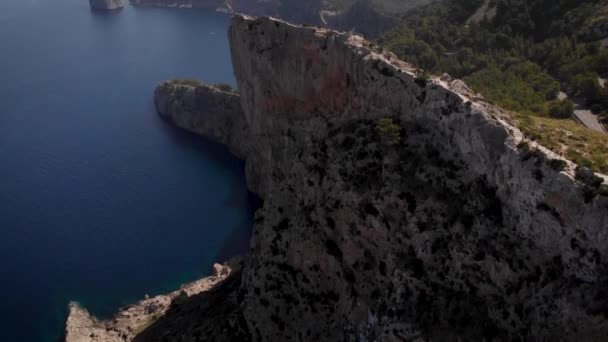 Aerial Cape Formentor Viewing Platform Cliff Coast Sea Mallorca — ストック動画