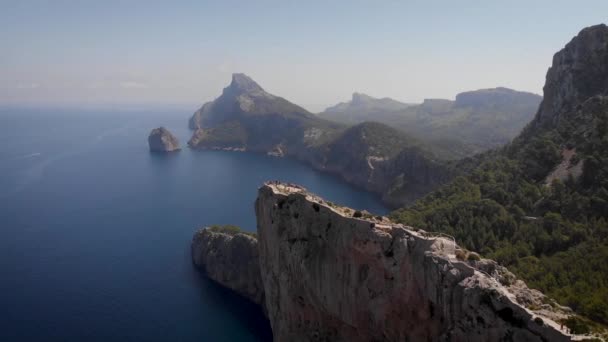 Aerial Cape Formentor Viewing Platform Tourists North Coast Mallorca — Stockvideo