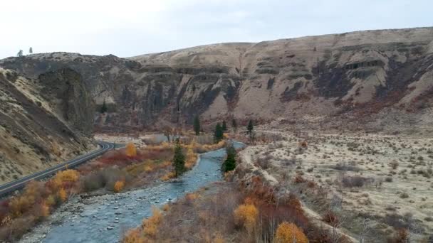 Ariel Drone Footage Rugged River Valley Fall — Stockvideo