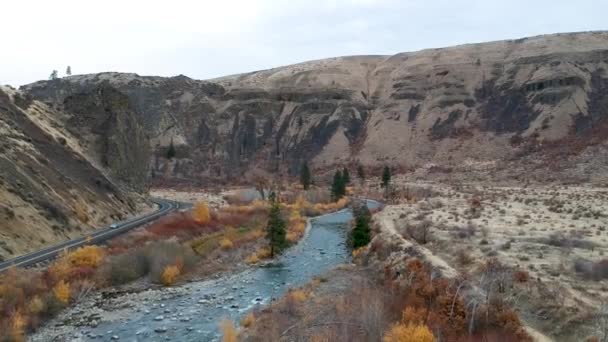 Ariel Drone Footage Rugged River Valley Fall — Stock video