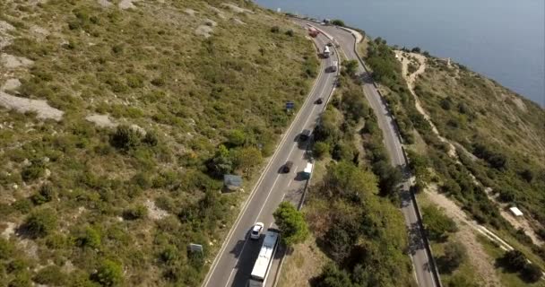 Hill Side Roads Croatia Slow Reveal Beautiful Blue Sea Sunny — Stock Video