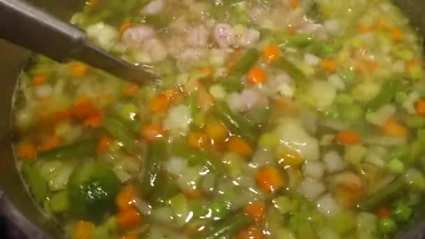 Cooking Mixing Meatball Soup — Stockvideo