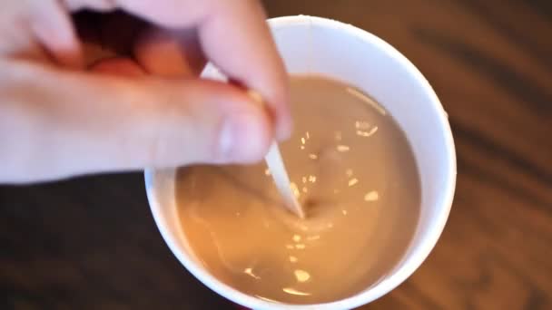 Clip Taken Coffee Shop Cafe Caucasian Man Stirring Cup Hot — Αρχείο Βίντεο