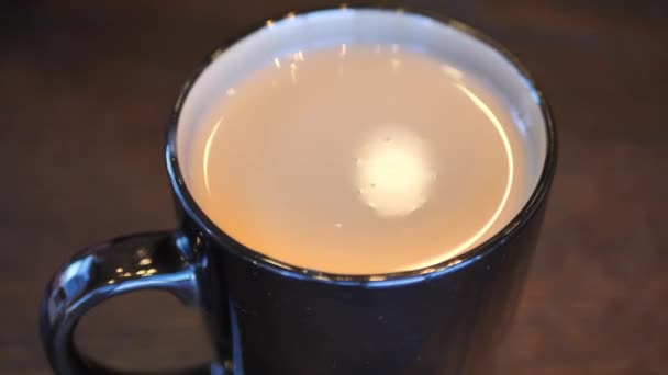 Clip Taken Coffee Shop Cafe Caucasian Man Stirring Drinking Black — Stockvideo