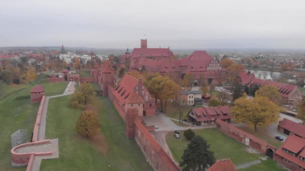 Aerial Shoot Biggest Brick Castle World Located Malbork Poland Shoot — стоковое видео