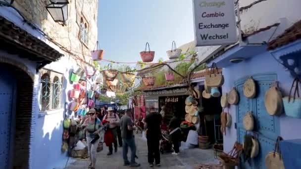 Walk Blue City Chefchaouen View Street Decoration — Video Stock