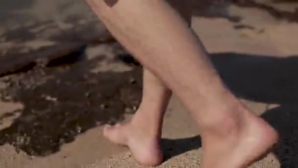 Feet Walking Water Beach — Stockvideo