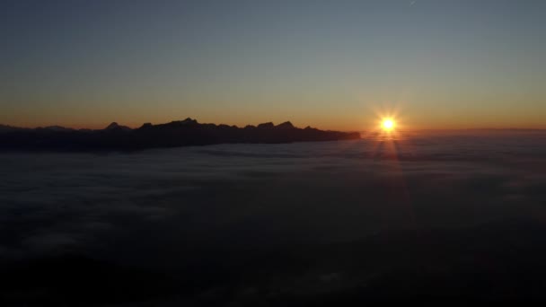 Flying High Fast Reverse Sea Clouds Sunset Alps Background Switzerland — Vídeo de Stock