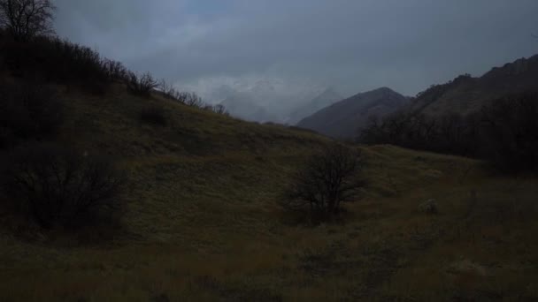 Hermosa Vista Del Monte Timpanogos Día Otoño Con Nieve Recientemente — Vídeos de Stock