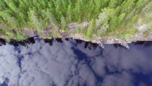 Surreal Drone Shot Shoreline Forest Lake Boreal Wilderness Pristine Mirror — Vídeo de Stock