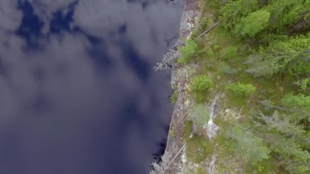 Drone Ascending Slowly Beautiful Lake Scenery Boreal Wilderness Mirror Lake — Stock Video