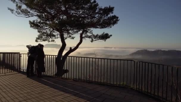 Gimbal Couple Viewing Platform Enjoying Fantastic View Bastei Saxony — Stok video