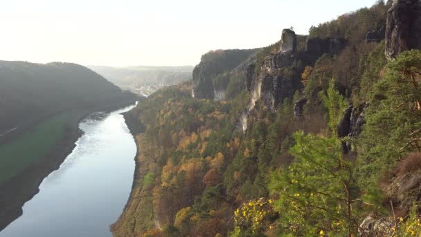 Saxon Switzerland Panoramic View Bastei Elbe River Germany — Stockvideo