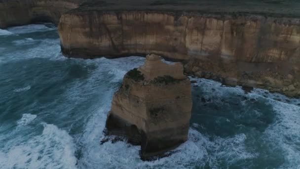 Apostles Victoria Australia Aerial Orbit Wave Crashing Rocks Slow Motion — Stock Video