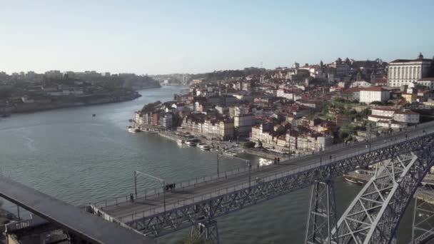Porto Portugal Cityscape Douro River Sunset Panoramic View — Video