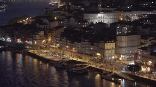 City Porto View Night Ribeira District Portugal — Vídeo de stock