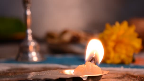 Placa Aarti Ritual Religioso Hindú Culto Una Parte Puja Que — Vídeos de Stock