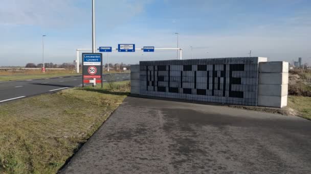 Welcome Sign Highway City Border Leeuwarden — Stok Video